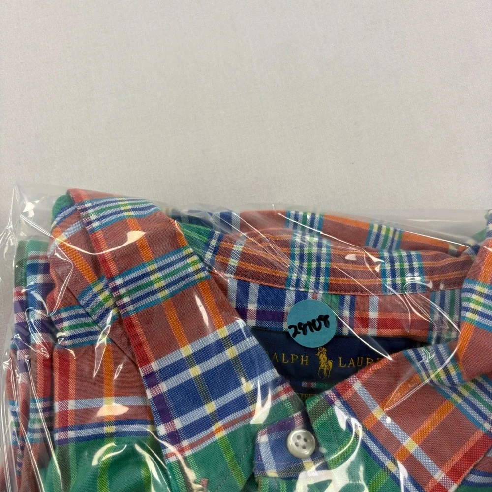 Polo‎ Ralph Lauren Shirt Mens 4XB Big Plaid Stretch Oxford Flesh Pony Button Up